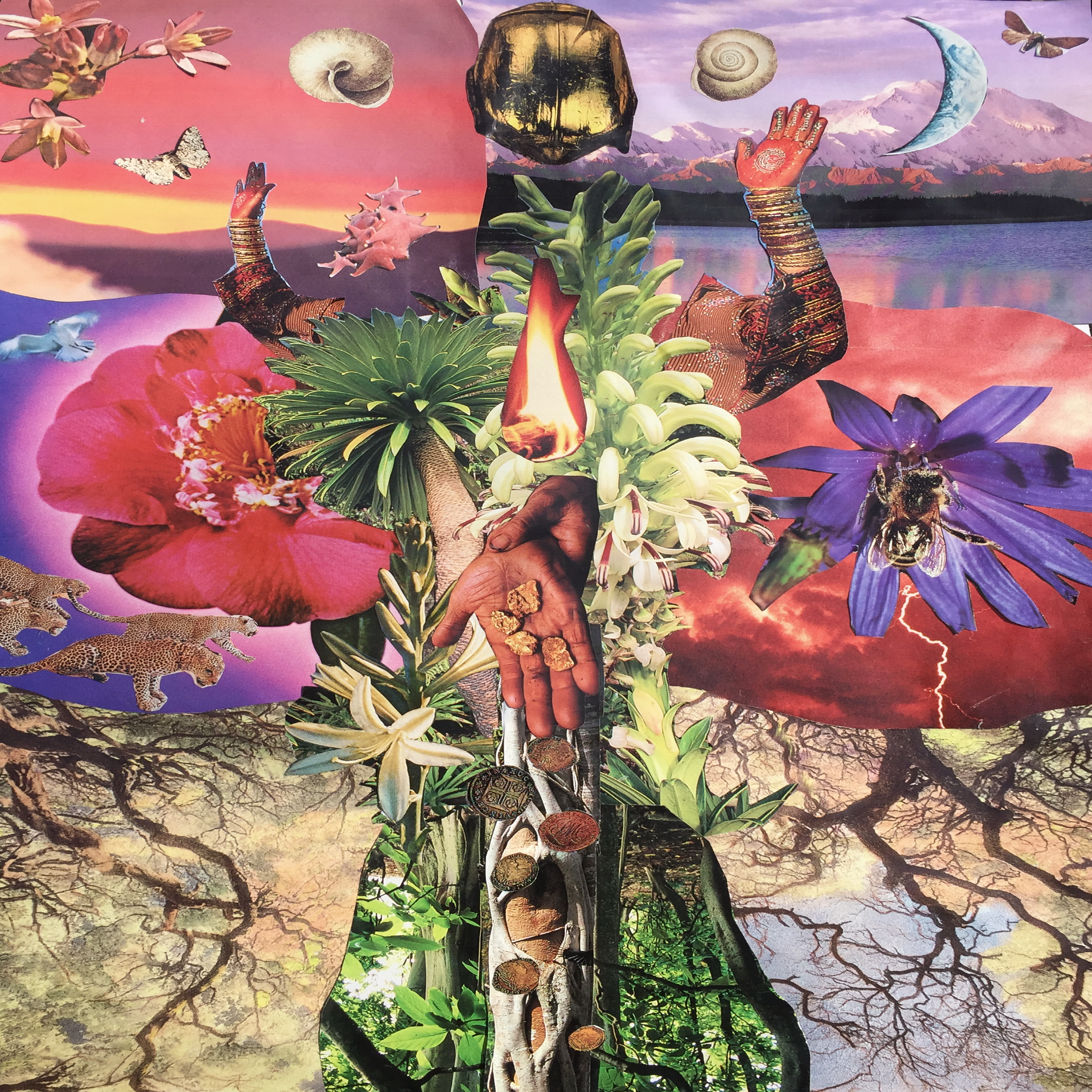 Image Description: Artwork for the song created by NKODIA. A collage of a humanoid with palms to the sky in prayer and a body made of trees, flowers and seeds.